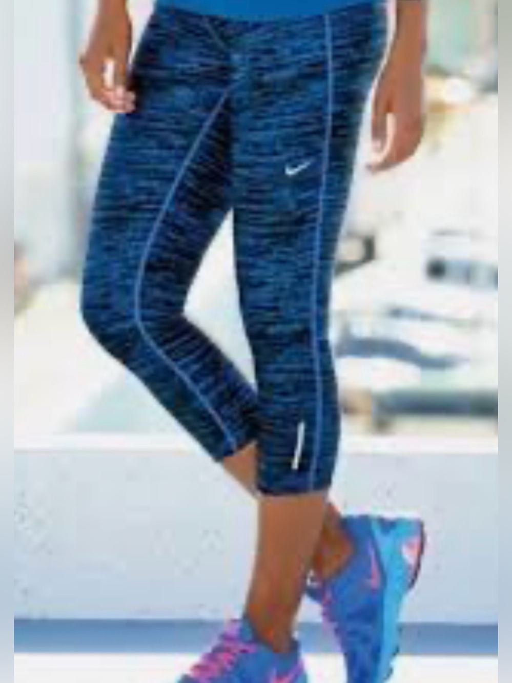 Nike Dri-FIT Cropped Space Dye Capri Leggings Blue & Black Womens Medium EUC